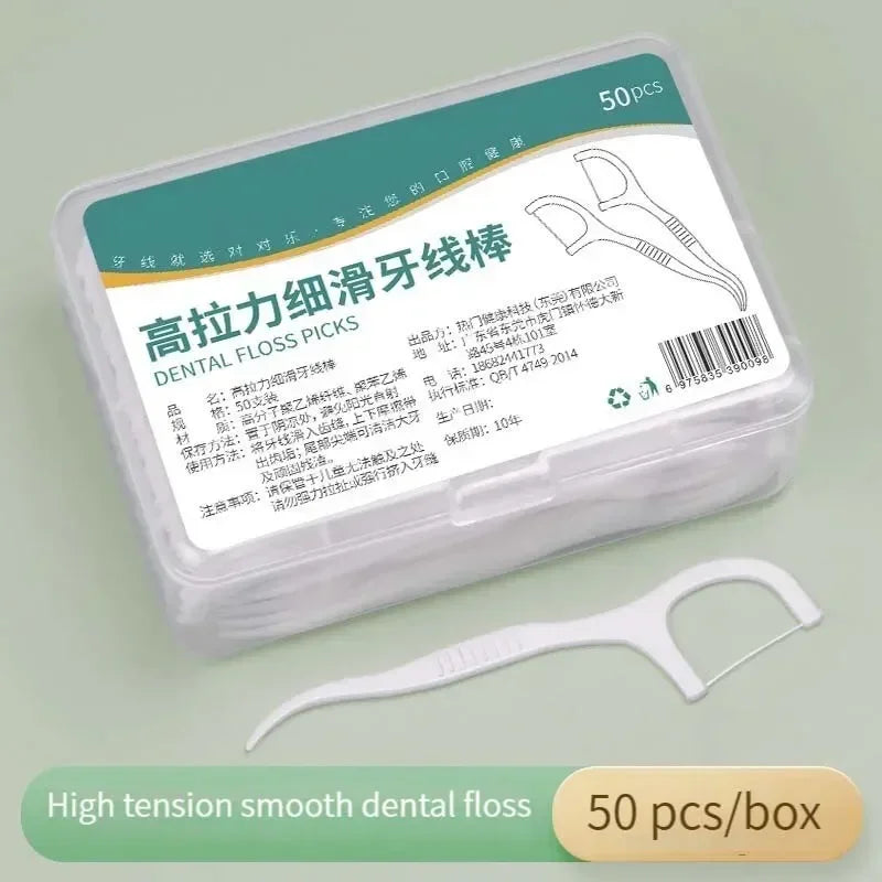50/100/150/250/500pcs Portable Disposable Dental Floss Plastic Toothpick High-tension Dental Floss Stick Dental Box Oral Care