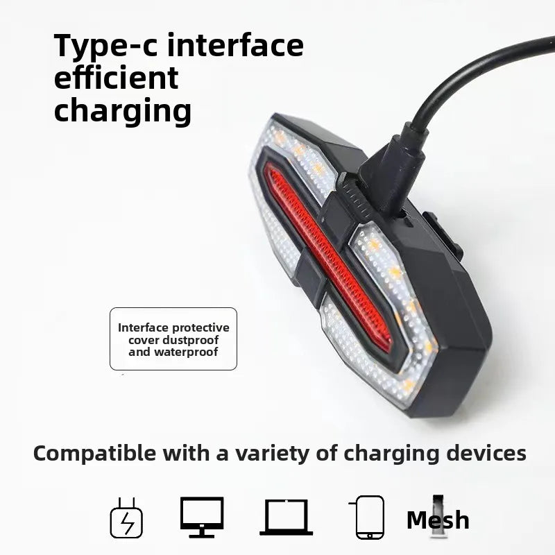 Feu arrière d'avertissement de télécommande de direction de vélo sans fil avec klaxon, son rapide à volume élevé, chargement USB, virage de nuit