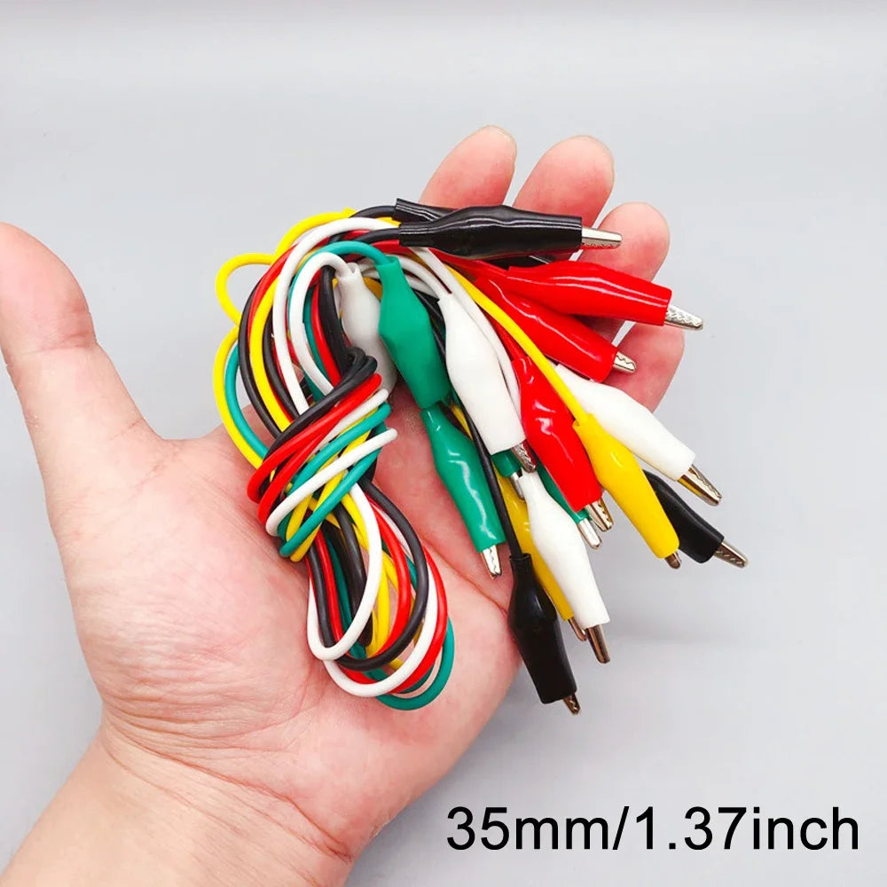 10pcs Colorful Alligator Clips Electric DIY Small Battery Power Cord Sheath Double Head Test Clamp 28mm 35mm 45mm 50cm
