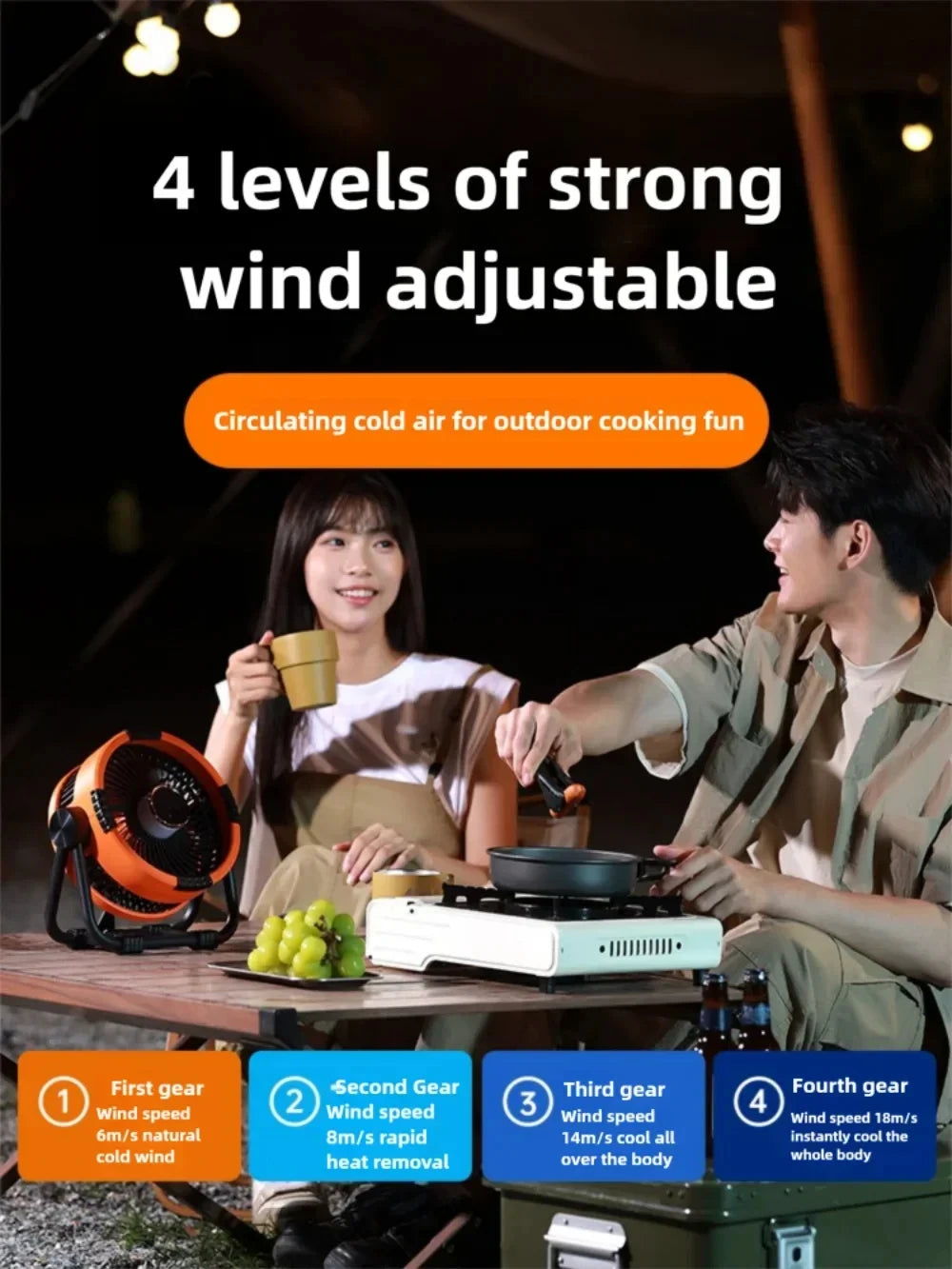Ventilateur de Camping multifonctionnel en plein air, ventilateur de plafond Rechargeable avec veilleuse à 3 vitesses et ventilateur Portable avec batterie externe
