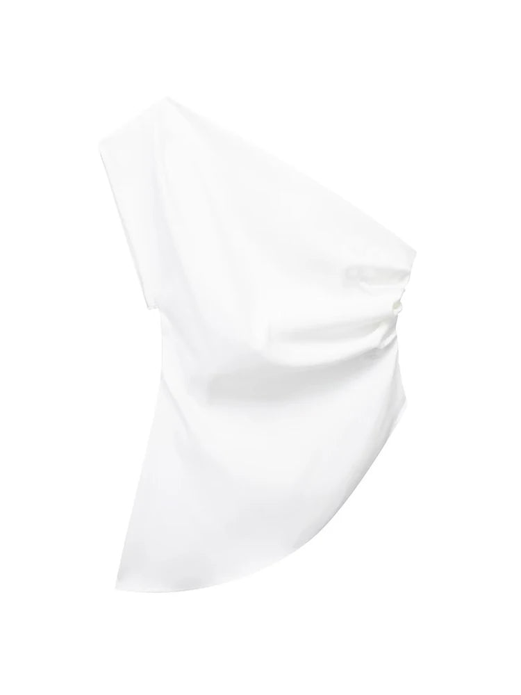T-shirt asymétrique pour femmes, nouvelle tendance de la mode, fille épicée, tempérament de célébrité, haut à épaules dénudées