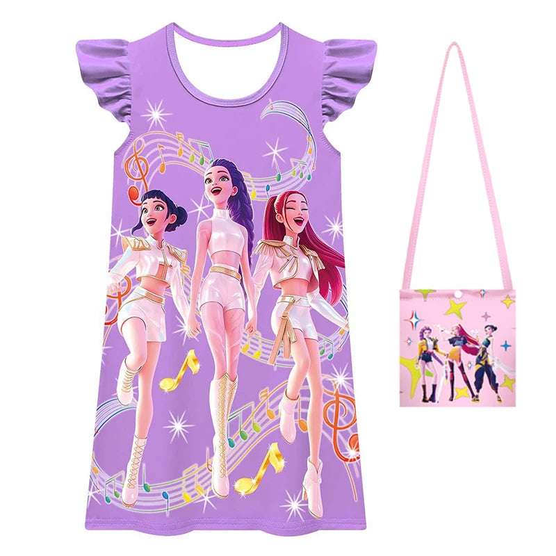 Pyjamas d'été pour enfants Kpop Demon Hunters, robe Zoey, robe de princesse, vêtements de nuit pour filles, pyjamas de fête