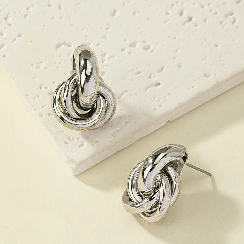 2 paires ensemble or argent couleur noeud cerceau ensemble de boucles d'oreilles pour les femmes brillant placage à la mode boucle d'oreille goujon mignon usage quotidien ensemble de bijoux