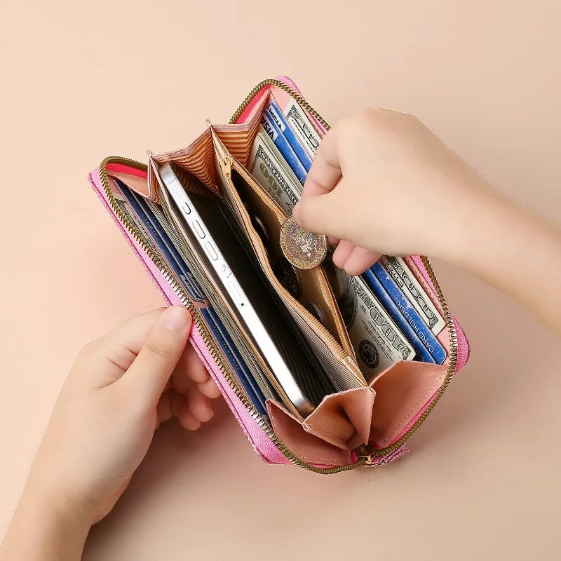 Portefeuille long KPop Demon Hunters pour femmes, à paillettes et fermeture éclair, en cuir PU, porte-monnaie, porte-cartes d'identité, pochette pour femme