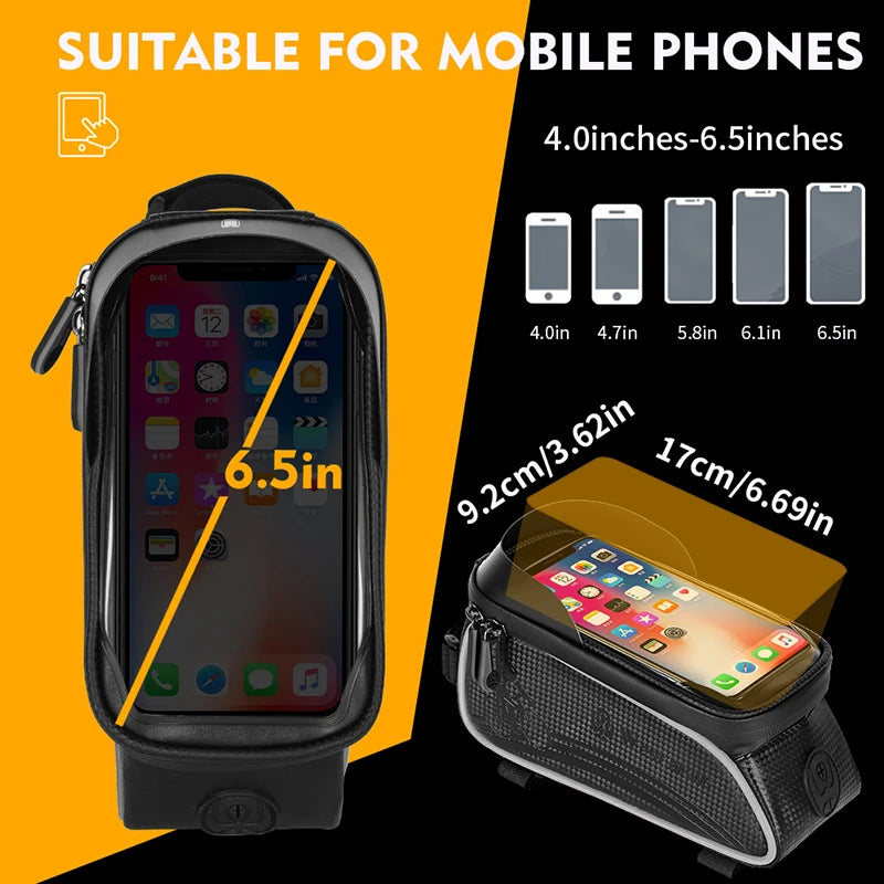 Sacoche de vélo WEST BIKING, sacoche de cadre avant étanche pour téléphone 6,5 pouces avec écran tactile, idéale pour VTT et vélo de route.
