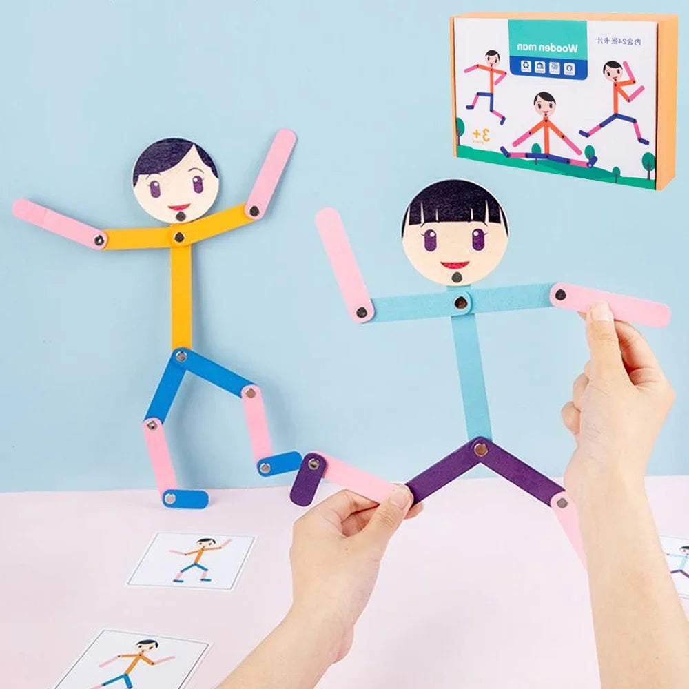Jeu de puzzle en bois à monter soi-même, représentant un homme sportif, idéal pour l'éveil des enfants et le développement de la motricité fine