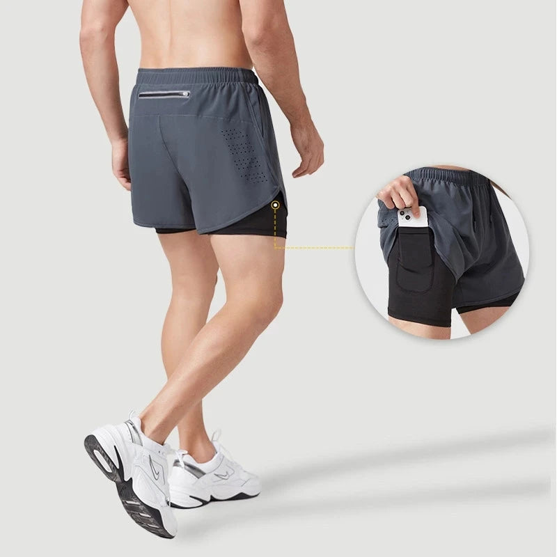 Short de course pour hommes séchage rapide Fitness noir Double couche Shorts hommes nouveau Sport entraînement musculation pantalon court