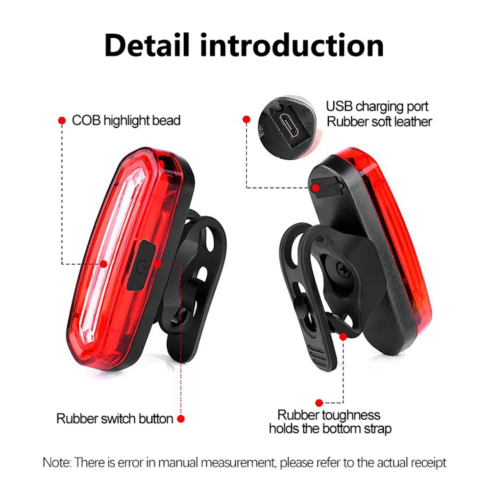 Feu arrière de vélo rouge pour vtt, LED rechargeable par USB, voyant d'avertissement pour vélo de montagne
