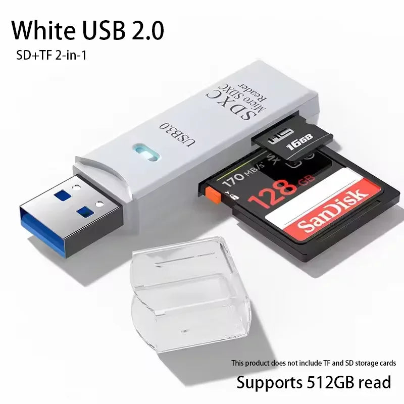 USB 3.0 SD TF Card Reader 2 in 1 High Speed Smart Cardreader Adapter for PC Laptop Notebook Computer Camera Car Mounted