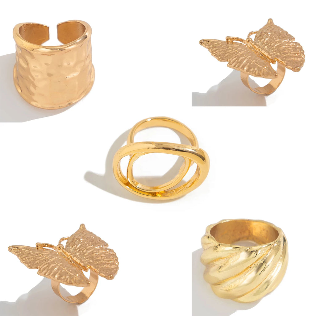 Ingemark 5 Styles créatifs Boho métal papillon fleurs bague pour femmes déclaration de mode 2025 réglable bague de mariage bijoux de mariage
