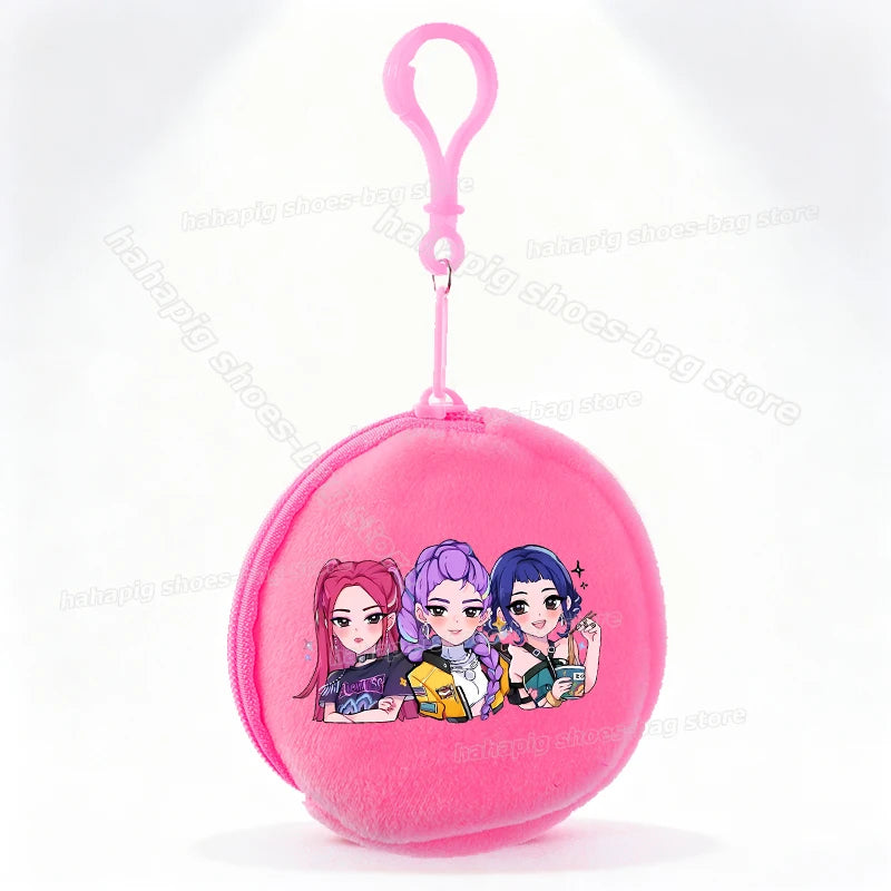 Mini porte-monnaie Kpop Demon Hunters pour fille, pochette ronde, portefeuille à fermeture éclair avec écouteurs et porte-clés, motif Zoey Mira Rumi, pour enfants