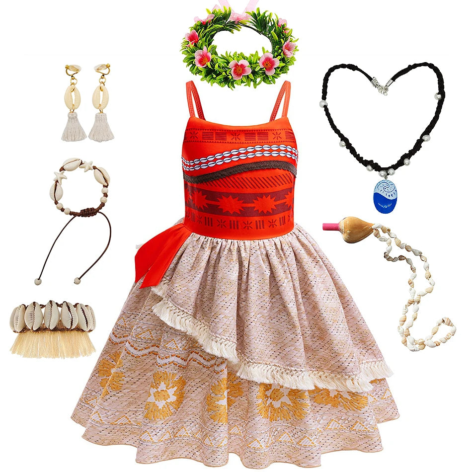 Robe de princesse Disney Moana Vaiana, Costume Cosplay sans manches, vêtements de fête d'anniversaire d'halloween pour enfants, tenues de carnaval