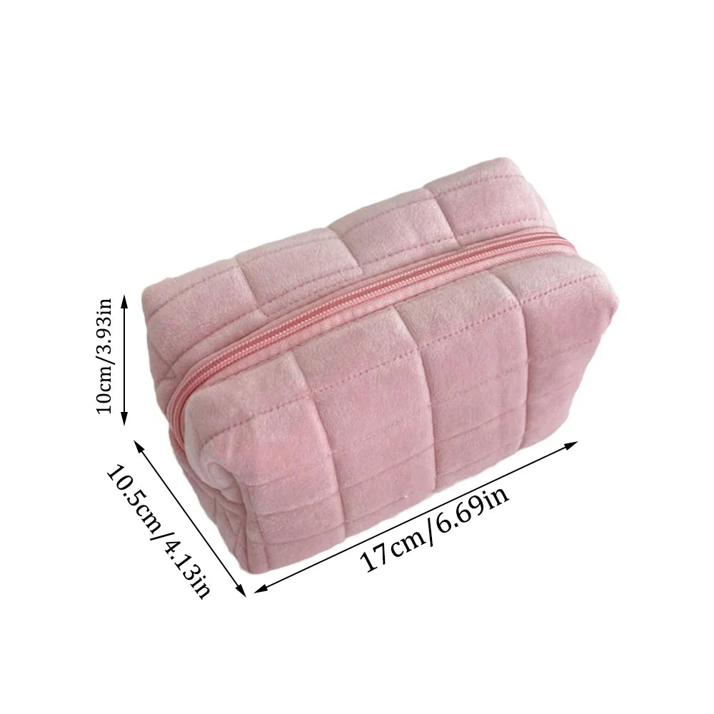 Sac de maquillage en peluche mignon pour femmes, petits sacs à cosmétiques portables de voyage, trousse de toilette à fermeture éclair de couleur unie, pochette de lavage, sacs de rangement