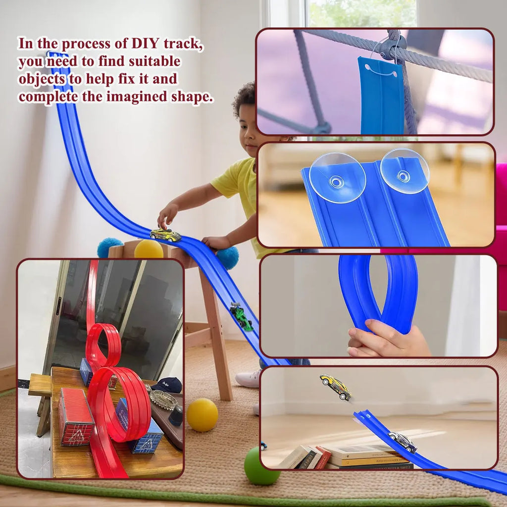 Net Bag 13Ft/16.3Ft Flexible Track Toy & Miniature Car DIY Competitive Rail Vehicle Game Educational Gift for Children Christmas