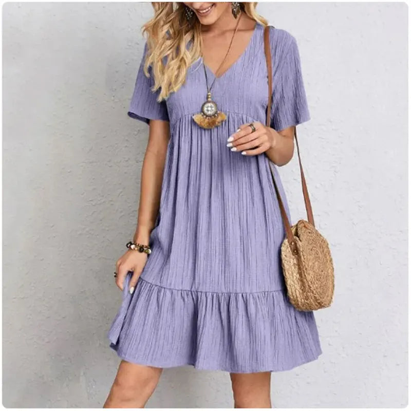 Robes péplum d'été pour femmes, col en v, manches courtes, taille ample, à volants, coupe évasée, robes de vocation, printemps