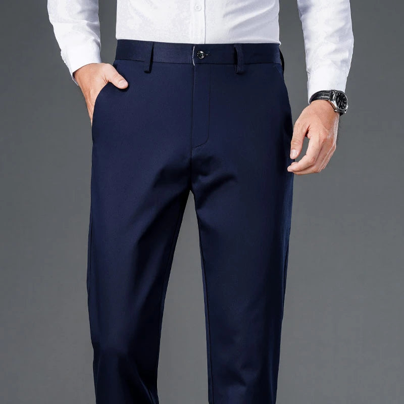 Pantalon homme stretch noir uni, coupe droite, style coréen, séchage rapide, idéal pour le bureau ou le printemps/automne