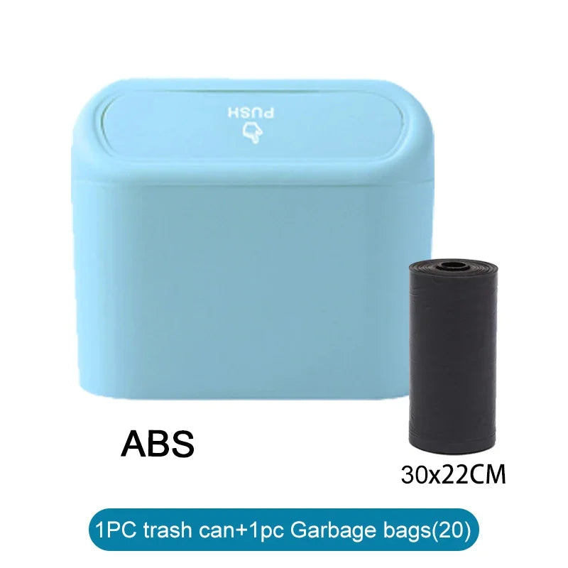 The covered car trash can contains 3 black garbage bags. The small car trash can is leak proof and miniature