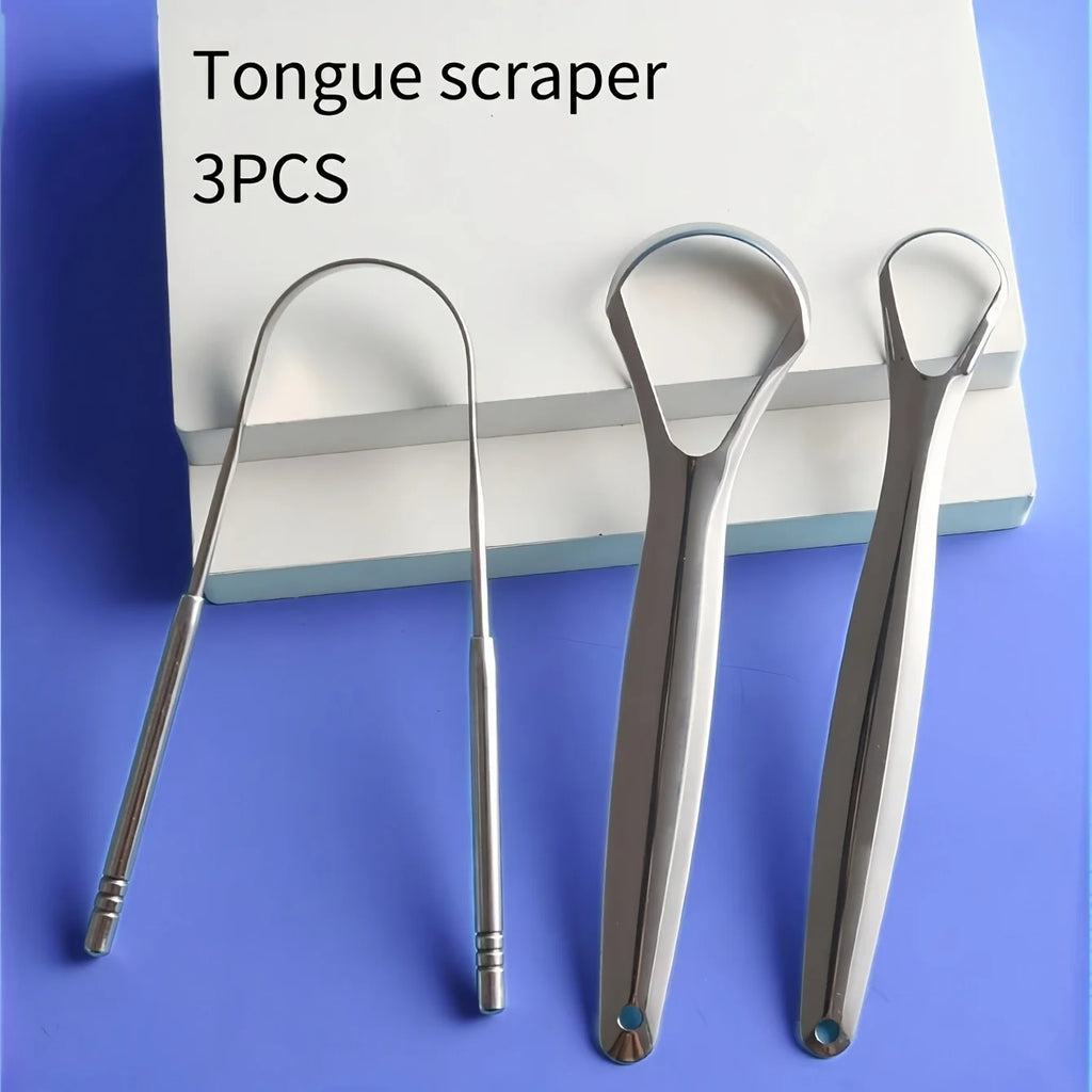 Lot de 3 gratte-langues en acier inoxydable en forme de U, brosse à langue en métal pour une haleine fraîche et un nettoyage efficace, outils d'hygiène buccale