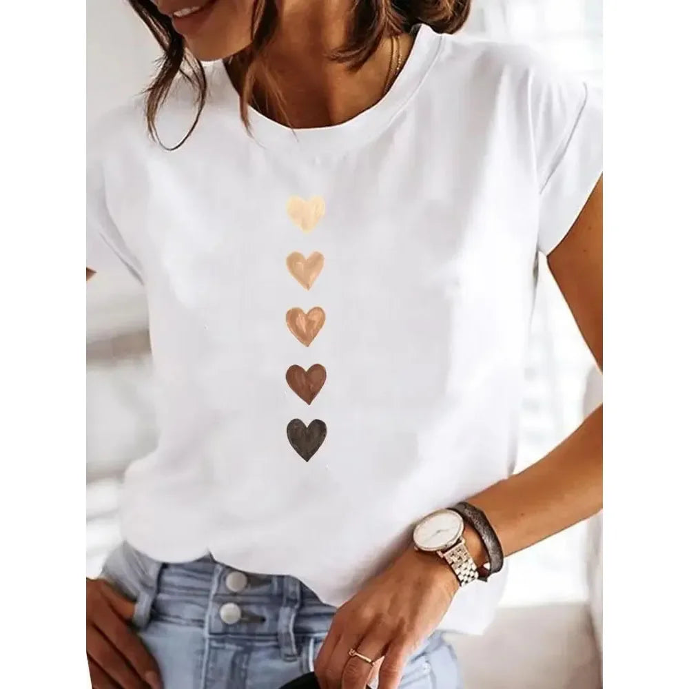 Nouveauté : T-shirt d'été femme imprimé cœur Y2K, col rond, style années 90, vêtements décontractés