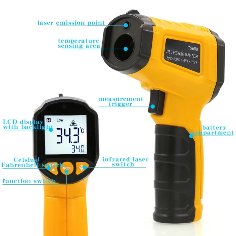 TS380 Infrared Non-Contact Thermometer Handheld Industrial High-Precision Electronic Temperature Gauge TS600