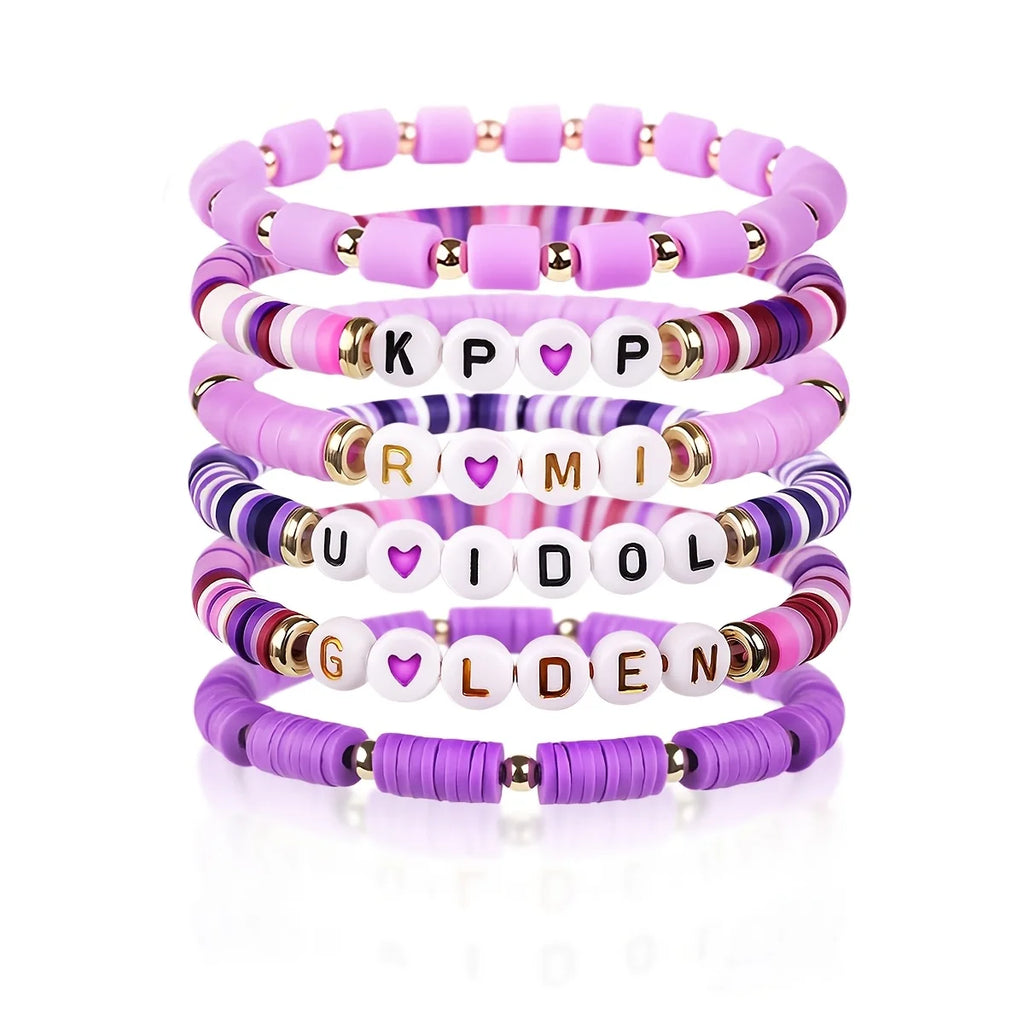 Ensemble de 6 bracelets K-Pop multicolores, bijoux résistants, accessoire de fan, cadeau de concert, cosplay ou anniversaire