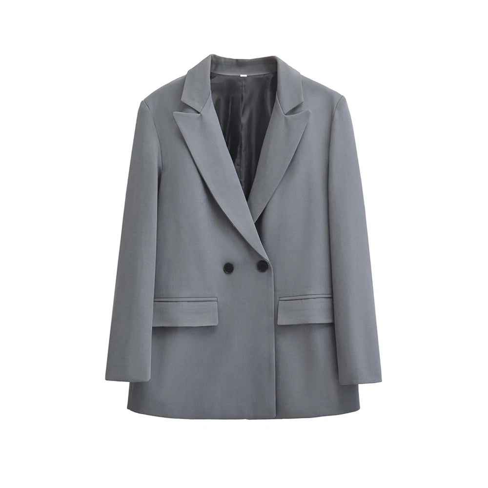 Manteau Blazer à Double boutonnage pour femmes, tenue de bureau, manches longues, poches à rabat, vêtements de dessus pour femmes, hauts chics, à la mode