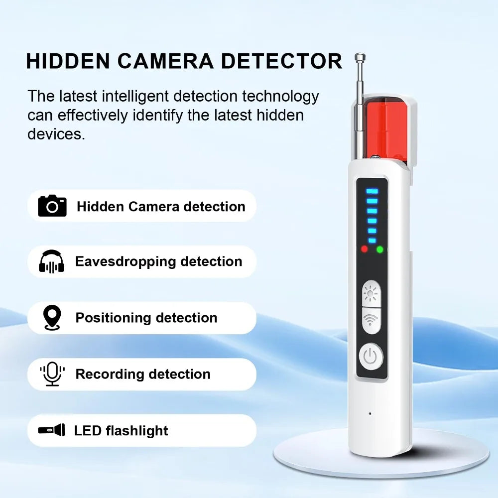2025 Nouveau détecteur de caméra cachée multifonctionnel - Anti-espion pour écoute/GPS/objectif, confidentialité d'hôtel/voiture avec sensibilité réglable