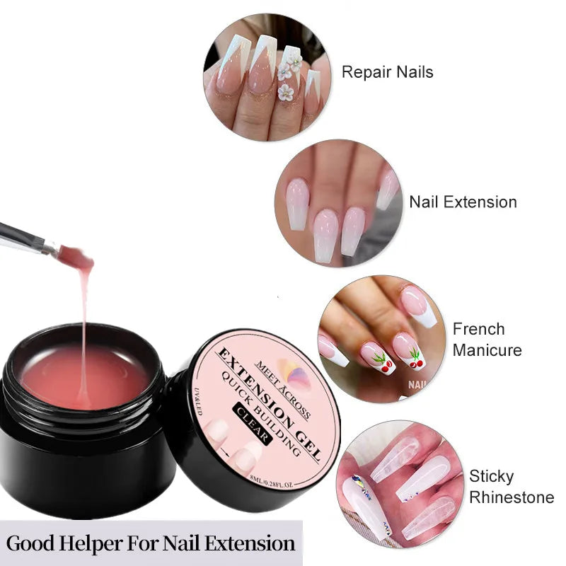 MEET ACROSS 8ML Gel Ongles Extension Rapide Vernis Nude Blanc Lait Vernis Gel UV Semi-Permanent pour Manucure et Outils