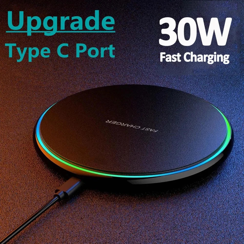 Chargeur sans fil 30 W pour iPhone 15, 14, 13, 12, X Pro Max, station de charge rapide par induction pour Samsung S23, S22, Xiaomi et Huawei