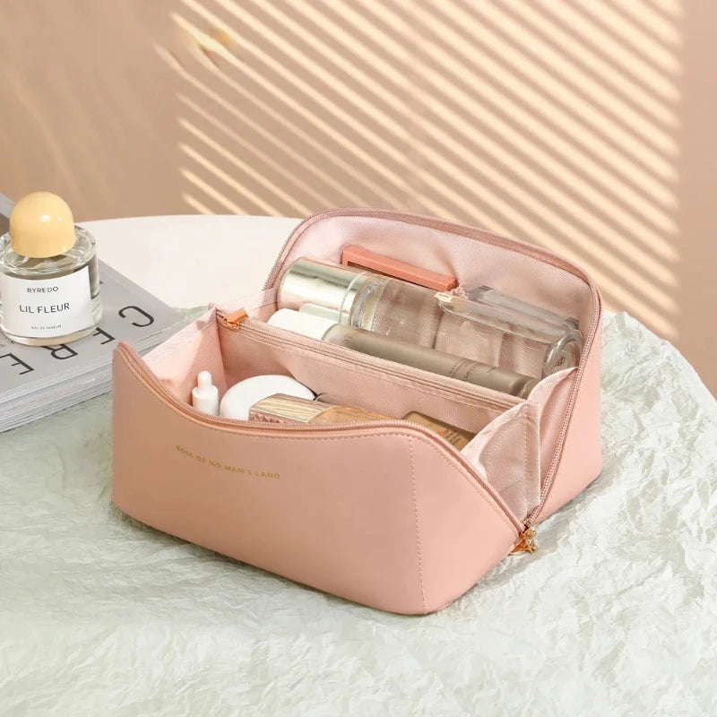 Sac à cosmétiques de grande capacité, sac de rangement de cosmétiques, trousse de toilette de voyage Portable en cuir PU, sac à cosmétiques pour femmes, organisateur de produits de toilette