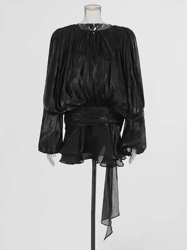 TWOTWINSTYLE – Mini robe chemisier unie pour femmes, col en V, manches longues, à lacets épissés, Style doux, vêtements féminins à la mode