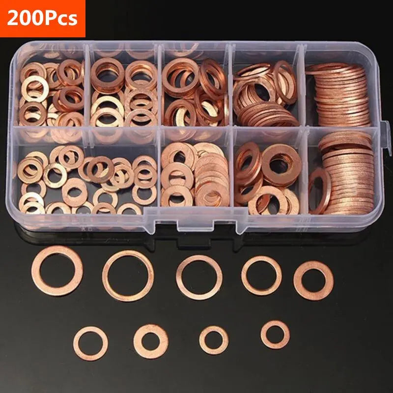 Kit d'assortiment de joints d'étanchéité en cuivre, écrous et boulons, bague plate, avec boîte // M8/M10/M12/M14 pour bouchons de puisard