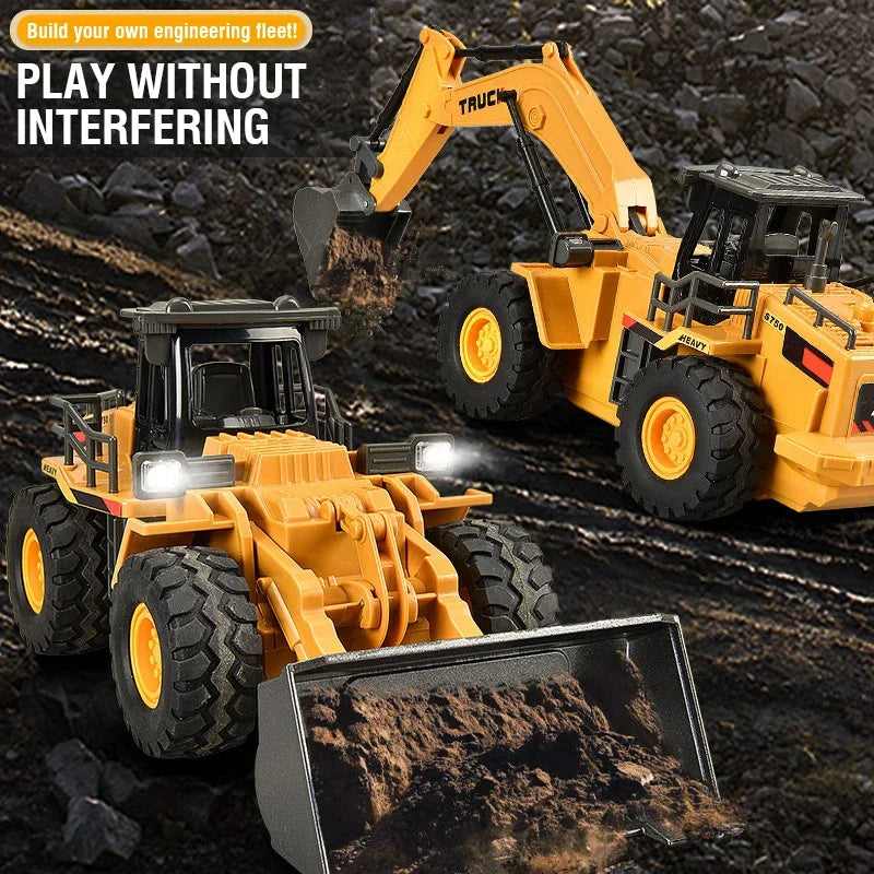 2.4G Alloy Remote Control Excavator Bulldozer Dump Truck Engineering Vehicle Toy 9CH RC Trucks Model Children Toy Kids Xmas Gift