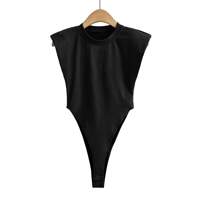 Sexy hauts femmes été une pièce moulante body rembourré épaule body noir sans manches body costumes pour femmes blanc