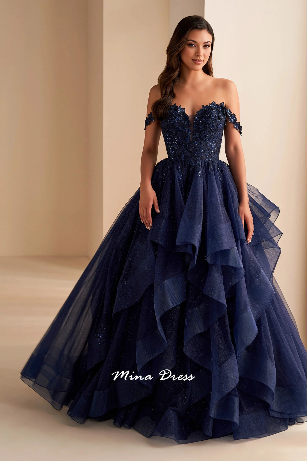 Robe de soirée Mina à bretelles amovibles, robe de fête élégante et luxueuse pour femme, dos nu sans manches, ornée d'appliqués de dentelle, style bal de promo