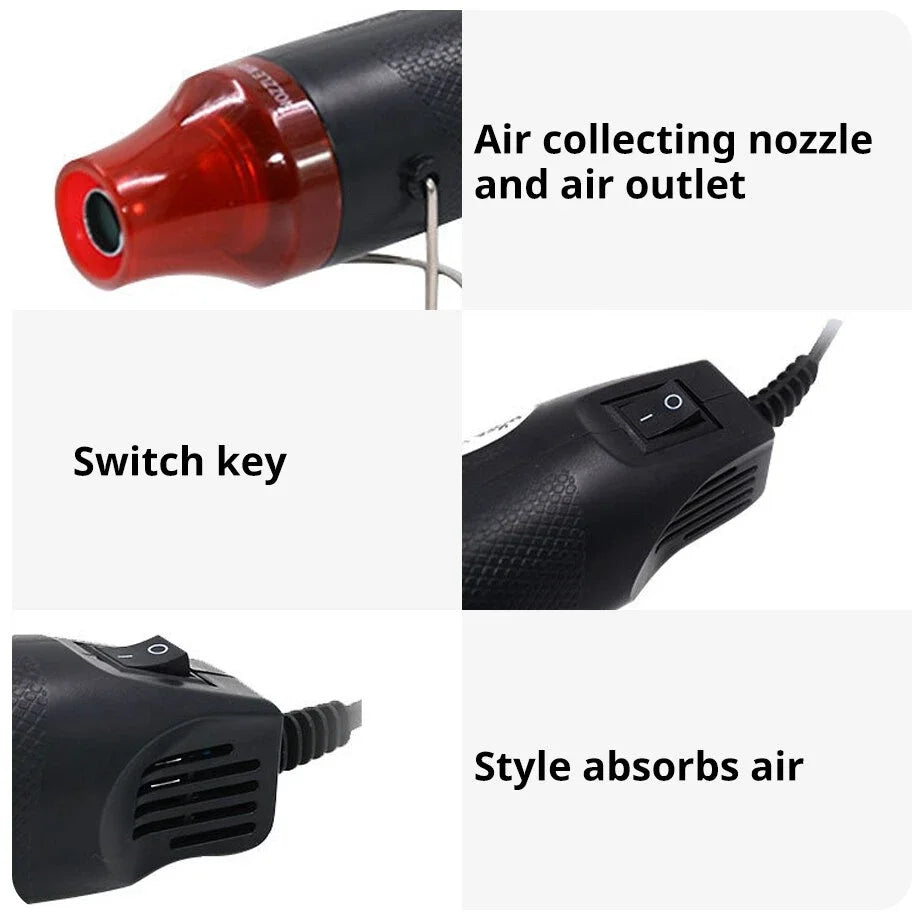 Pistolet à air chaud 220/110 V pour bricolage, outil de chauffage électrique, mini souffleur pour soudage, avec base de support rétractable