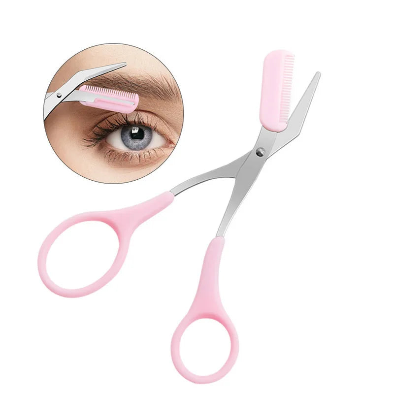 Ciseaux de rasoir à sourcils en acier inoxydable, tondeuse anti-rayures sûre pour débutants, outil de beauté tranchant en croissant, multicolore