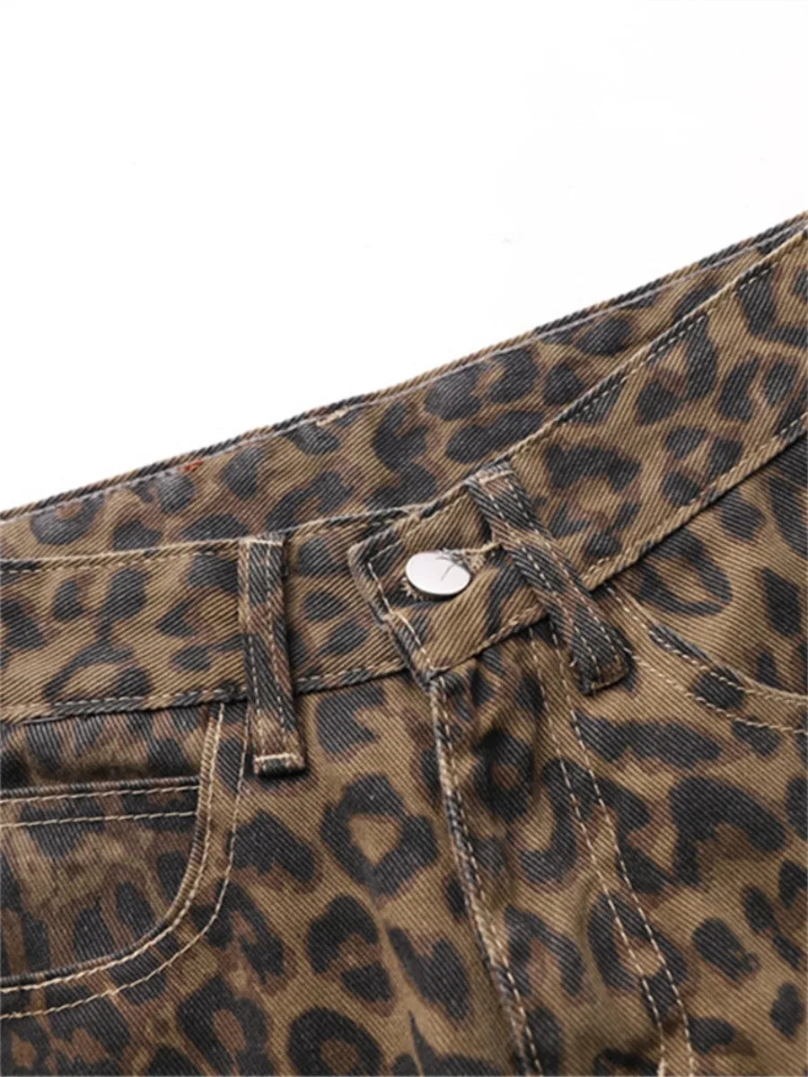 Jean imprimé léopard pour femmes, taille haute, mode rétro Y2k, pantalon en Denim, Hip Hop, jambes droites et larges, Baggy