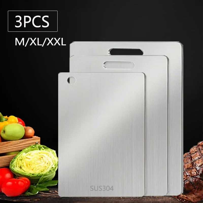 Planche à découper WXCOO 1PCS en acier inoxydable, planche épaisse de cuisine antiadhésive double face pour fruits et viande