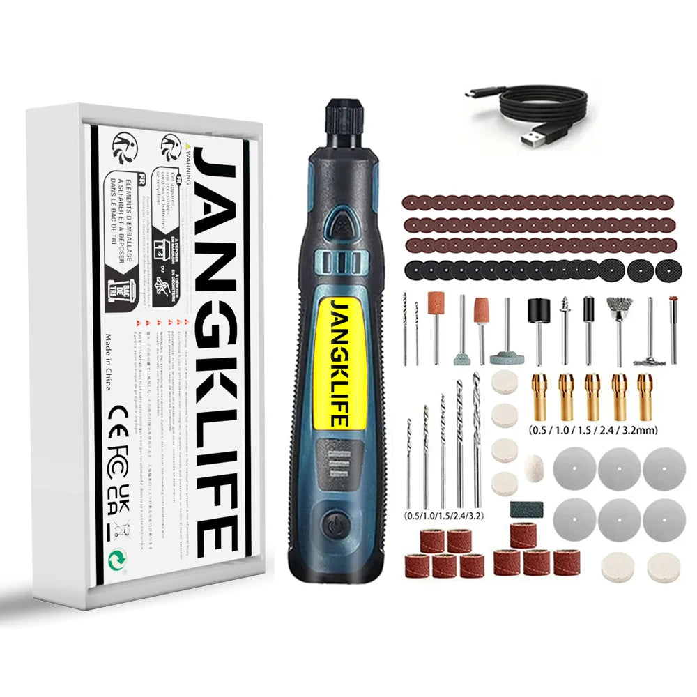 JANGKLIFE Kit d'outils rotatifs sans fil USB stylo de gravure sur bois bricolage pour bijoux métal verre Mini perceuse sans fil