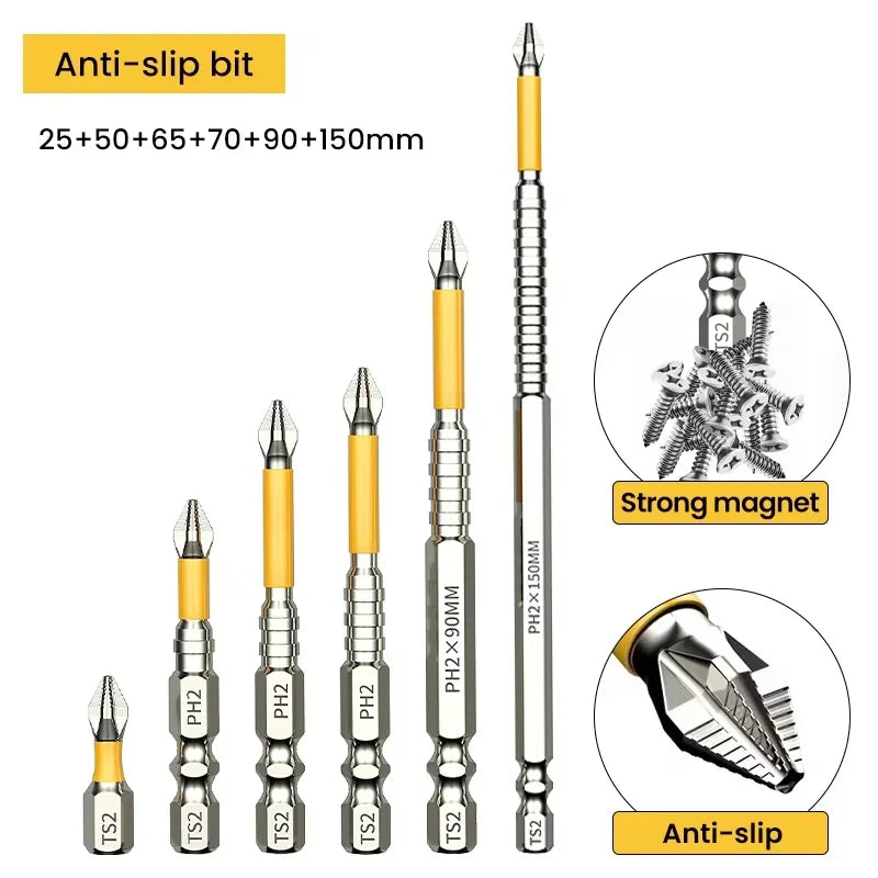 Tournevis magnétique antidérapant PH2 à tête cruciforme, foret de dureté 25/50/65/70/90/150 mm