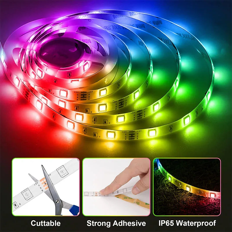 Bluetooth LED Strip Lights Smart SMD 5050 APP Remote Control Flexible Ribbon Diode Lamp Tape TV Backlights Game Room Home Decor