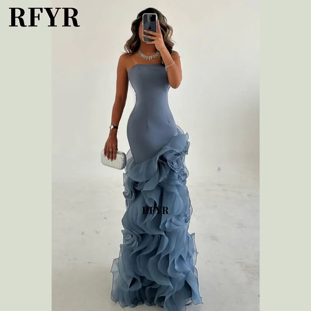 Robe de bal asymétrique RFYR à volants pour femme, robe de soirée sirène, robe de cérémonie sur mesure