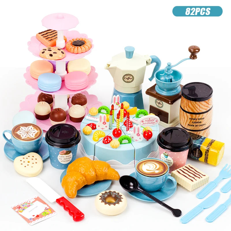 Ensemble de jeu pour enfants : nourriture, thé, cuisine miniature, gâteau à découper, idéal pour les jeux de rôle et les cadeaux d'anniversaire
