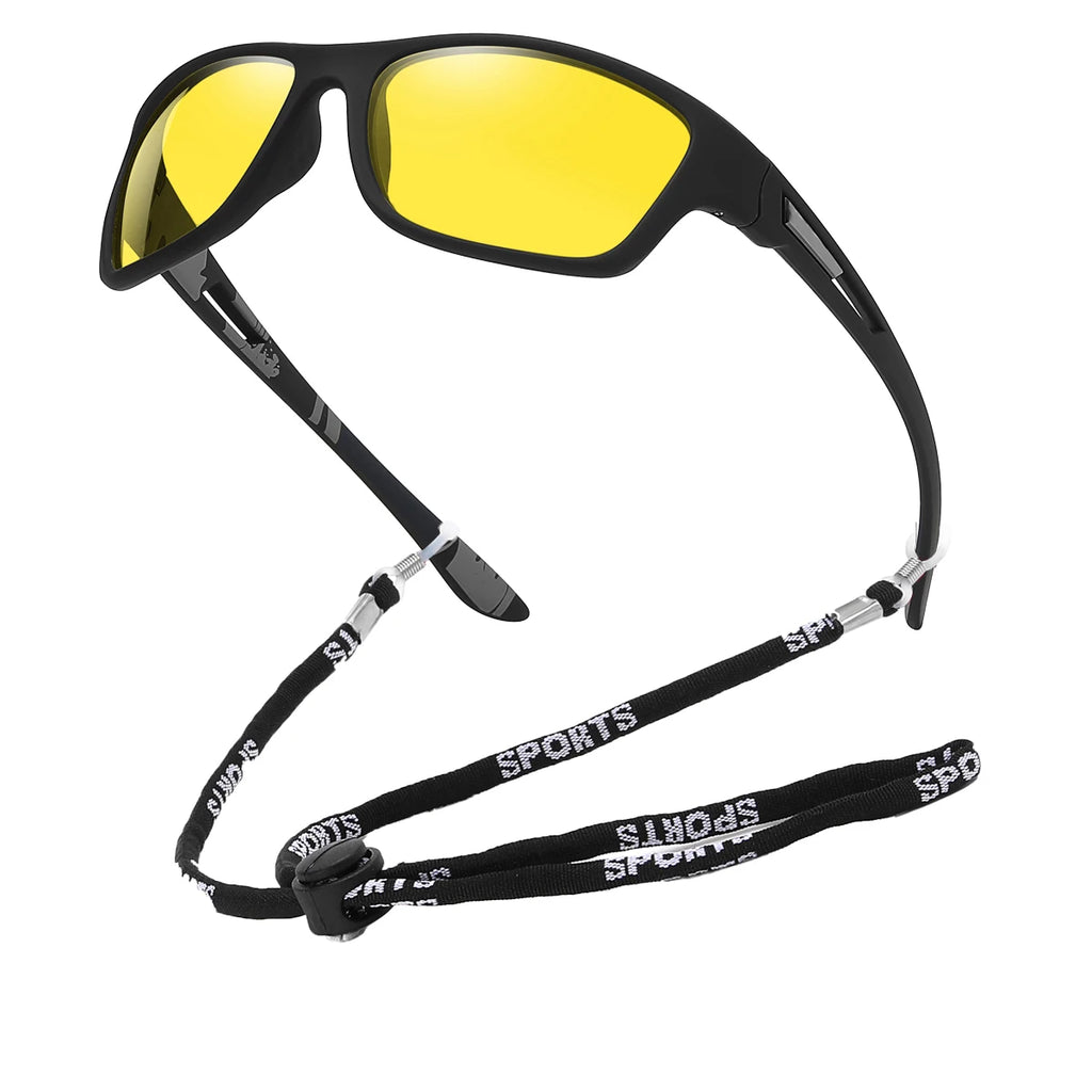 Lunettes de soleil polarisées de sport avec chaîne pour hommes, marque de styliste rétro, cyclisme, escalade, pêche, UV400