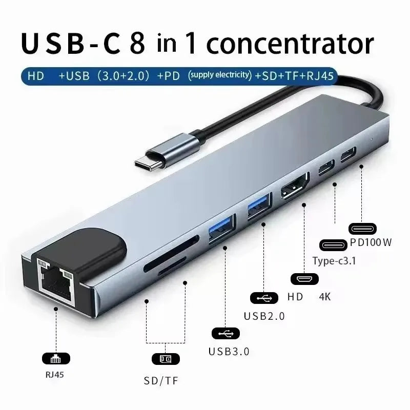 Hub USB C Hub USB 3.0, extension USB 7 en 1 en aluminium, répartiteur USB avec 1 X USB 3.0, 4 X USB 2.0 et 2 X Ports USB C