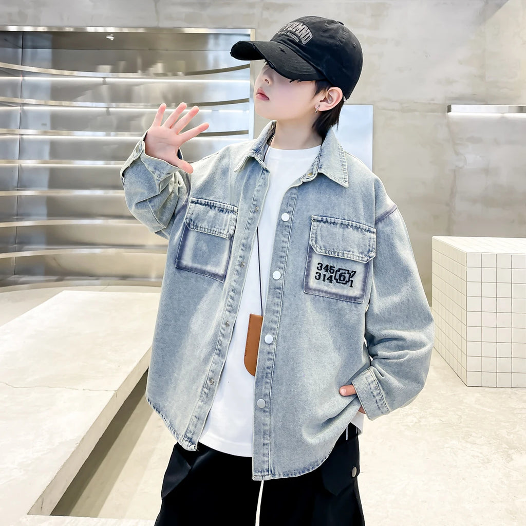Nouvelle veste en jean pour garçon, collection printemps-automne, vêtements décontractés, coupe ample, tailles 5 à 14 ans