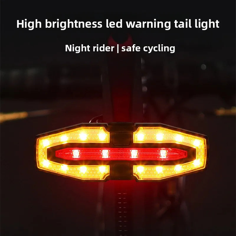 Feu arrière d'avertissement de télécommande de direction de vélo sans fil avec klaxon, son rapide à volume élevé, chargement USB, virage de nuit