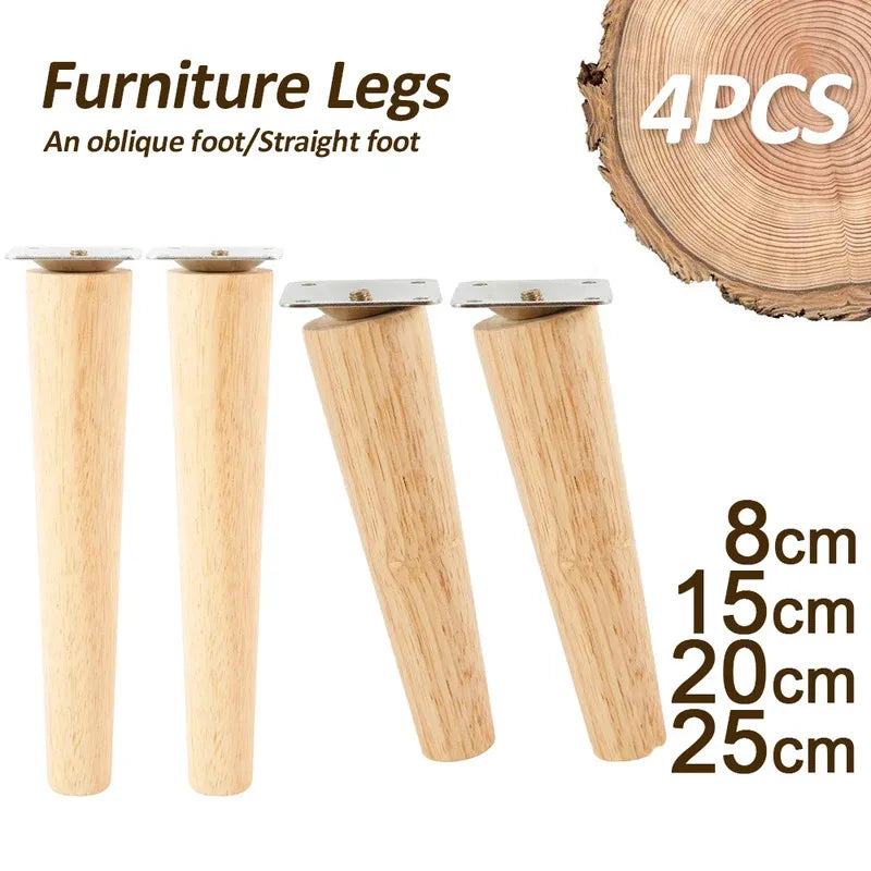 Lot de 4 pieds de meubles en bois massif, pieds de table obliques/droits, pieds de chaise antidérapants, pieds de rechange inclinés