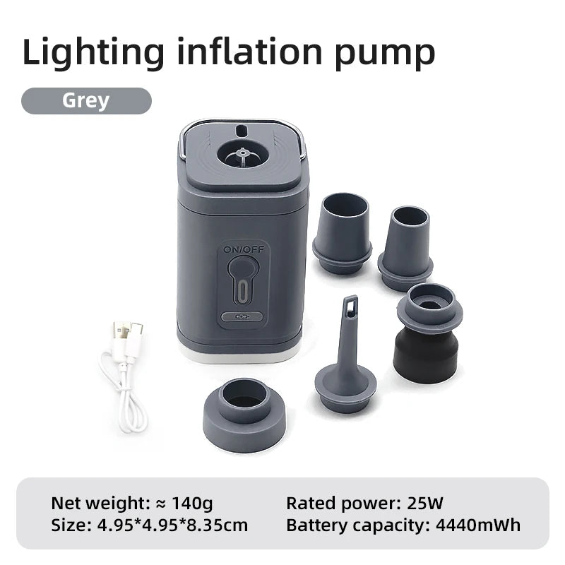Mini Electric Inflatable Pump 3-in-1 with Lights Wireless Air Compressor for Inflate & Deflate Camping Hiking Equipment